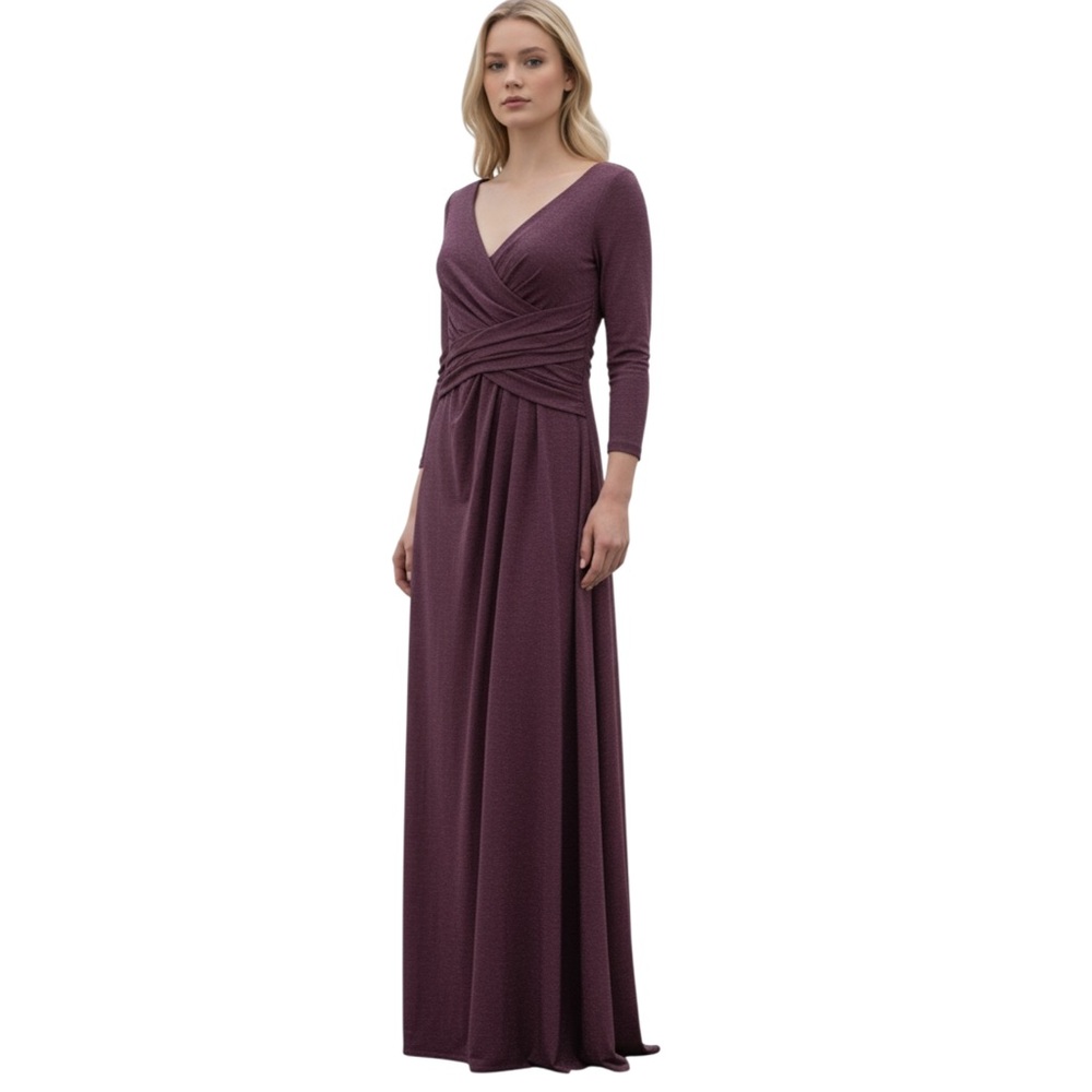 La Femme Ultra‎ Soft Jersey Fitted Maxi Dress, V-neckline, Dark Garnet, Size 12
